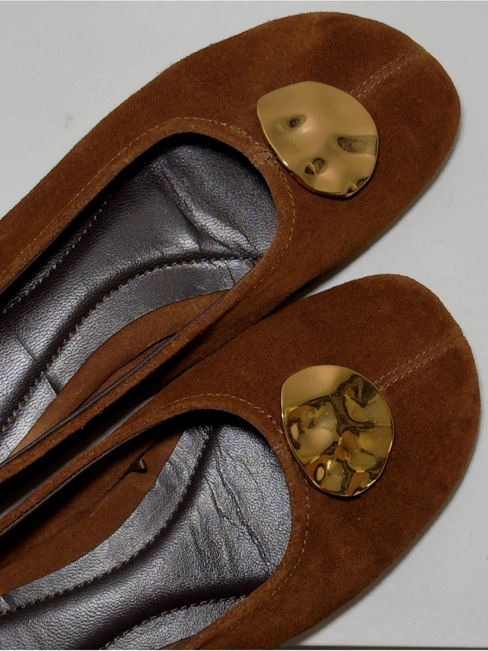 Zara leather & Suede Ballet Flats with Gold detail - Picture 9 of 10